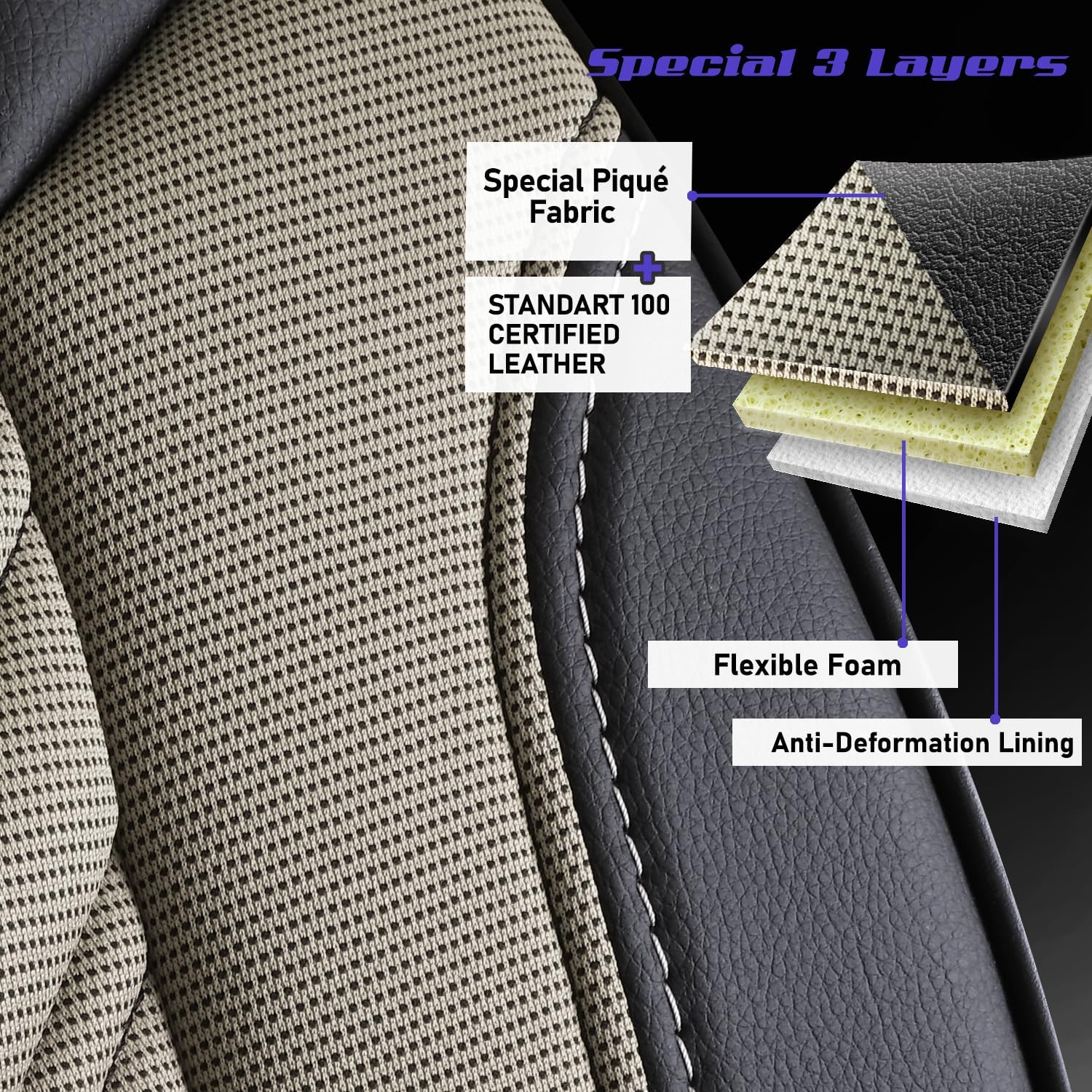 Premium Car Seat Covers for Honda Civic 2000-2026, Piqué Fabric Car Seat Cover for SUV, Cars, Most Pickups, Car Seat Covers Front Seats