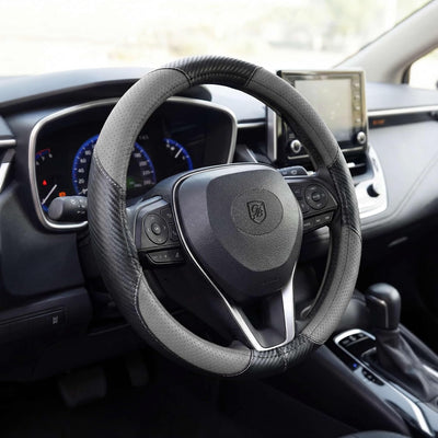 P122 Car Steering Wheel Cover, Breathable Premium Perforated Leather & Carbon Design, Anti-Slip, Universal Fit 14.5-15 inches