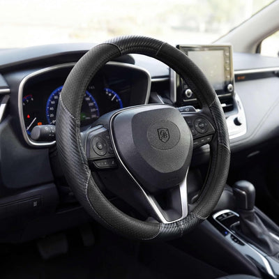 P122 Car Steering Wheel Cover, Breathable Premium Perforated Leather & Carbon Design, Anti-Slip, Universal Fit 14.5-15 inches