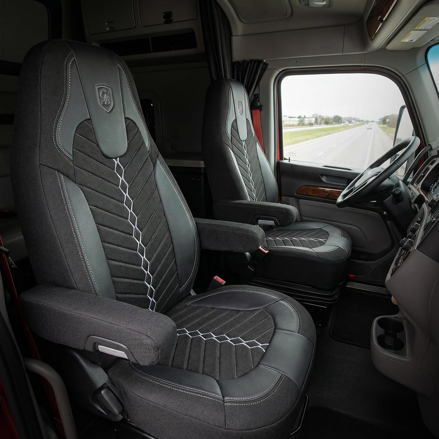 Custom Fit Truck Seat Cover for Peterbilt 579, 567, Linen Fabric, Includes Armrest Covers and Assebly Tool