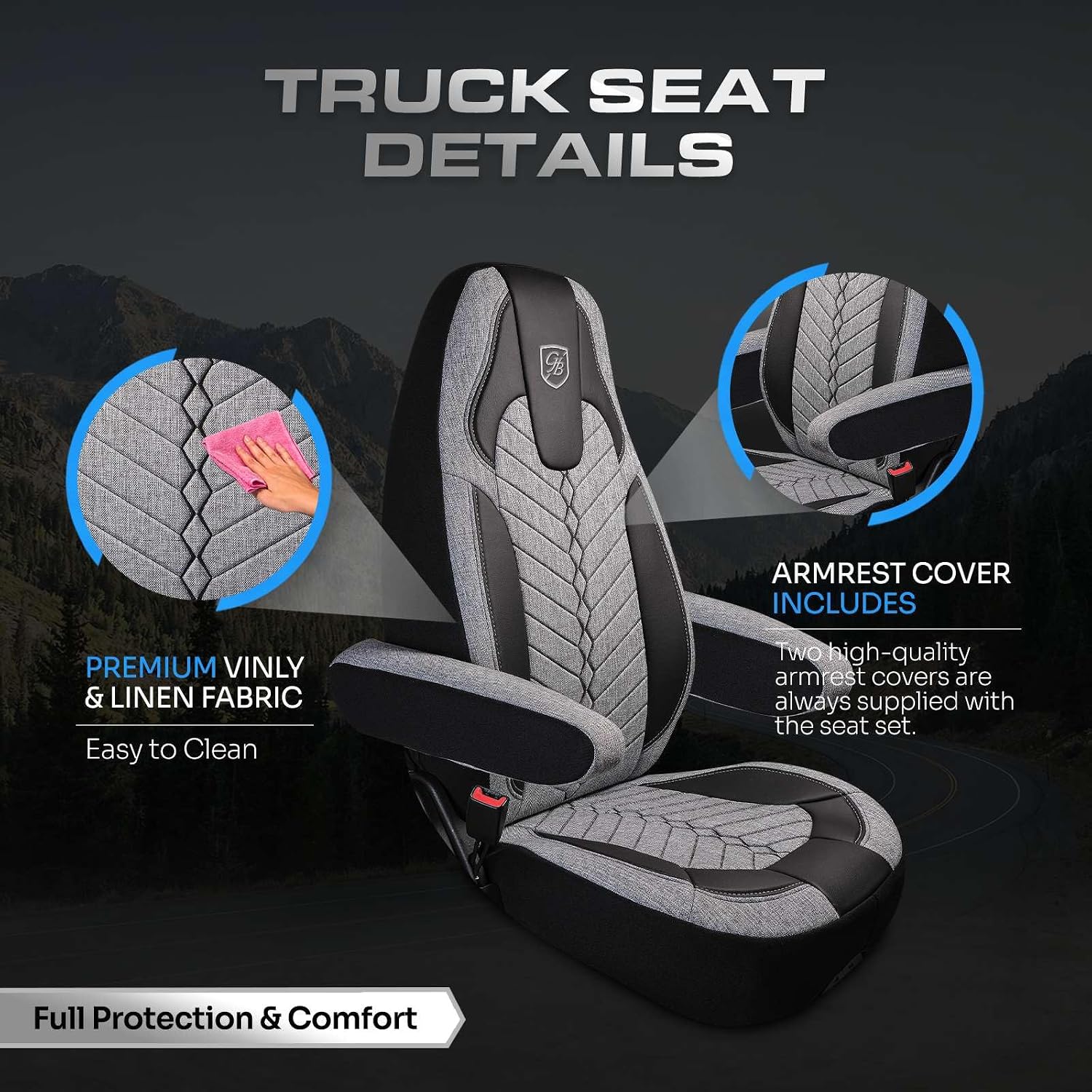 Custom Fit Truck Seat Cover for Peterbilt 579, 567, Linen Fabric, Includes Armrest Covers and Assebly Tool