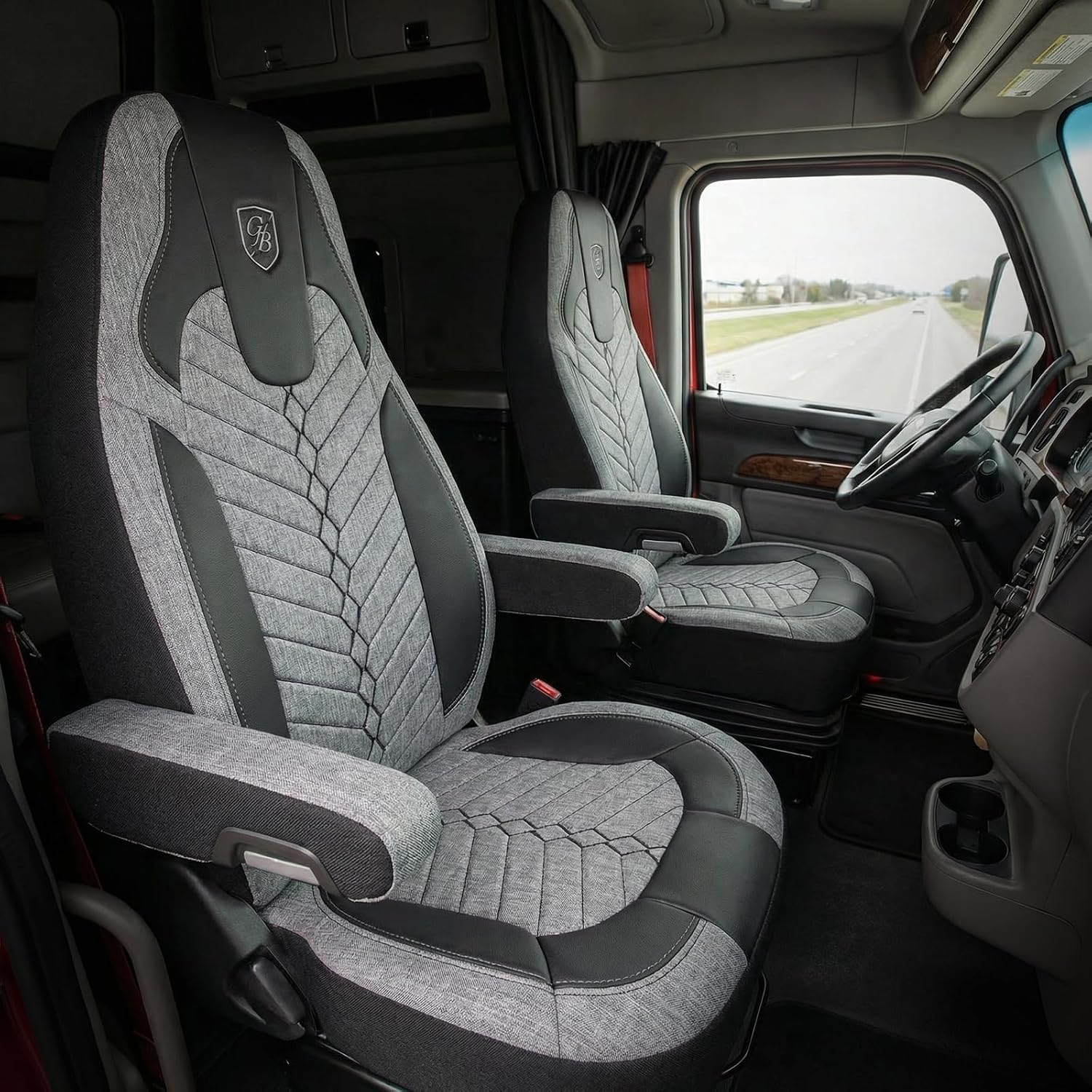 Custom Fit Truck Seat Cover for Peterbilt 579, 567, Linen Fabric, Includes Armrest Covers and Assebly Tool
