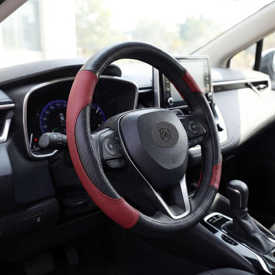 P118 Car Steering Wheel Cover, Breathable Premium Leather & Carbon Design, Anti-Slip, Universal Fit 14.5-15 inches
