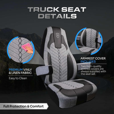 Custom Fit Truck Seat Cover for Cascadia 33”, Linen Fabric, Includes Armrest Covers and Assebly Tool