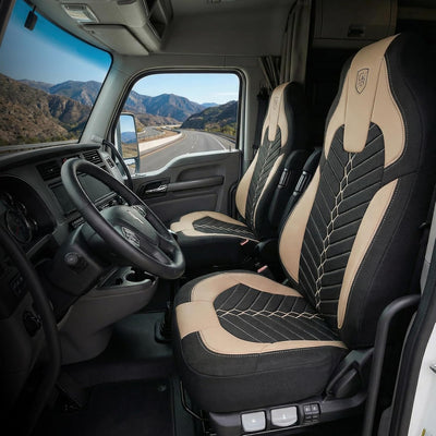 Custom Fit Truck Seat Cover for Kenworth T680, T880, W990, Linen Fabric, Includes Armrest Covers and Assebly Tool
