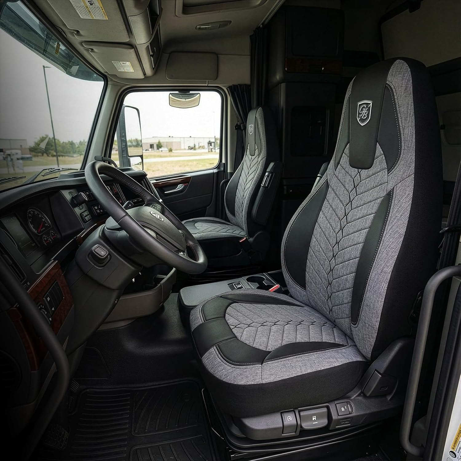 Custom Fit Truck Seat Cover for Volvo VNL 300 400 740 760 860 & VNR 300 400 640 660 (2019-2025), Linen Fabric, Includes Armrest Covers and Assebly Tool
